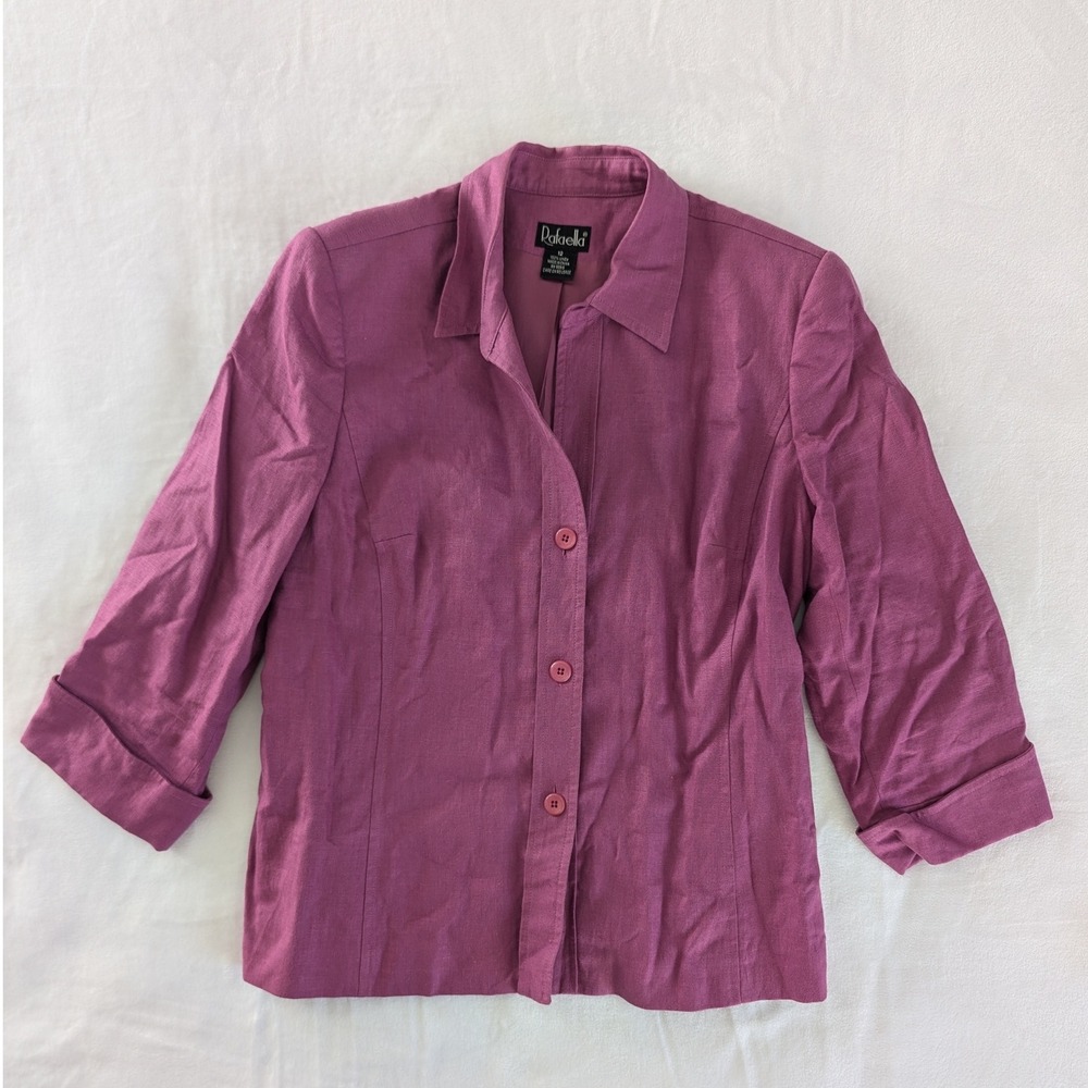 Y2K Rafaella‎ 100% Linen Button Front 3/4 Sleeve Blazer Pink Mauve Women's Sz 12